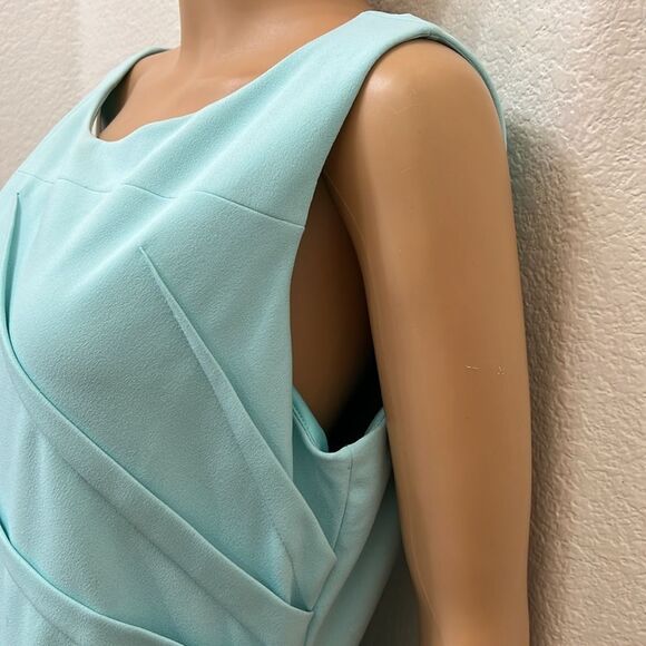 Calvin Klein Powder Baby Blue Scoop Neck Sleeveless Ruched Midi Dress Size 14 - Picture 4 of 12